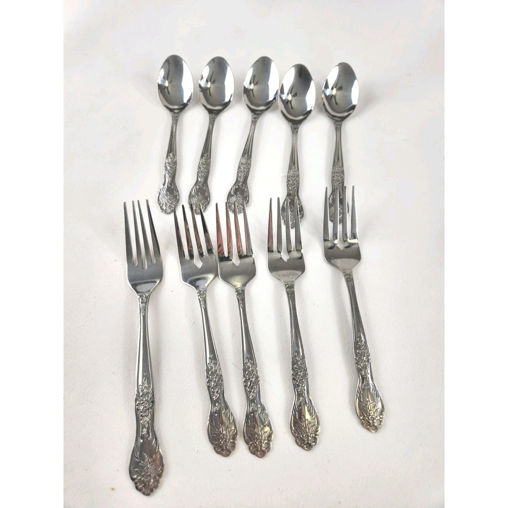 Rogers Stainless Steel Love Joy Pattern Flatware 10 Piece Lot Spoons Forks Repla